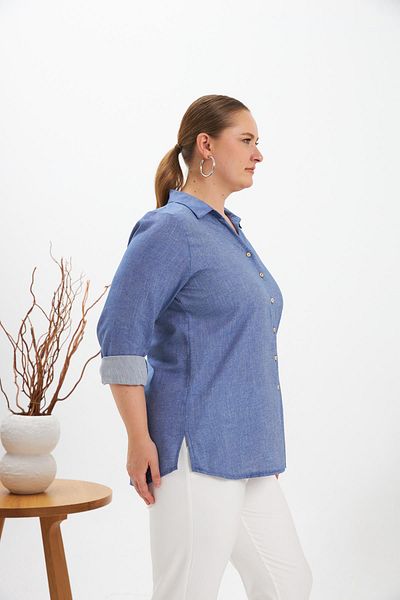 RMG Long Sleeve Plus Size Shirt Indigo