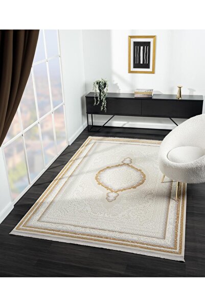 Cotto Home Feel FL001S Krem Halı Avangard Desenli Akrilik Tozu Az Pamuk Taban...