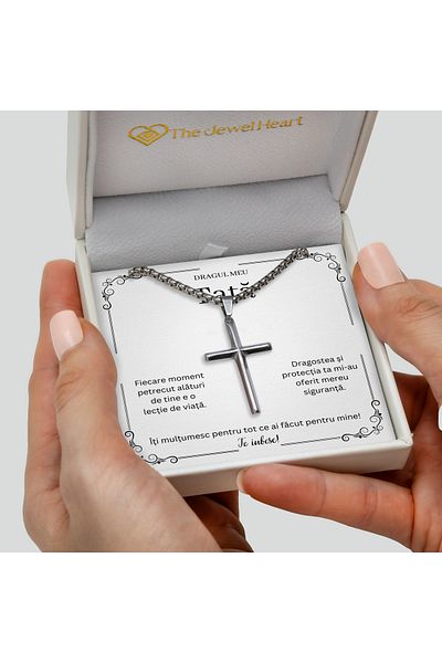 The Jewel Heart Necklace for Dad – Classic Cross, Stainless Steel Chain