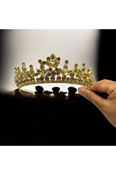 Massaltay Χρυσό χρώμα Selina Bridal Crown – Κρυστάλλινες πέτρες, χέννα και αξ...