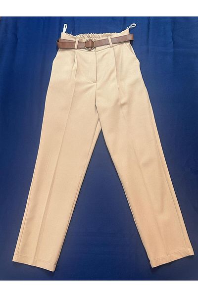 HANIMCA GİYİM Belted Waist, Elastic Back, Side Pockets, Pencil Cut Summer Pants