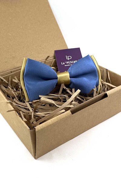 La Pescara Blue - Gold Satin Plain Bow Tie P1988