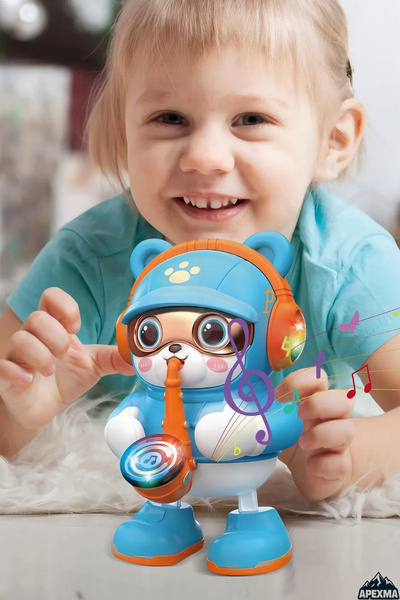 Apexma Sesli Işıklı Müzikli Dans Eden Hareketli Saksafonlu Yürüyen Robot Ayı