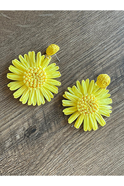 Büyük Hanım Güneş Çiçeği Plaj Tarzı El Yapımı Rafya Küpe