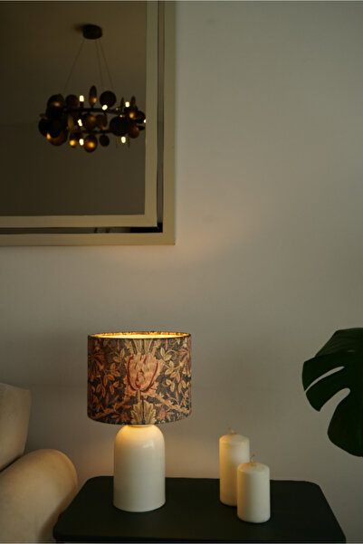 retro home design Krem Ayaklı Kahverengi Çiçek Kadife Kumaş Şapkalı Şık Yatak Odası Salon Abajur Özel Modern