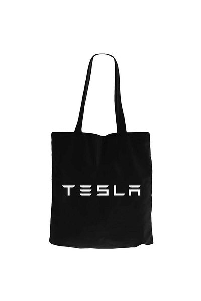 Z zepplin Tesla Text Μαύρη υφασμάτινη τσάντα με φερμουάρ Gabardine