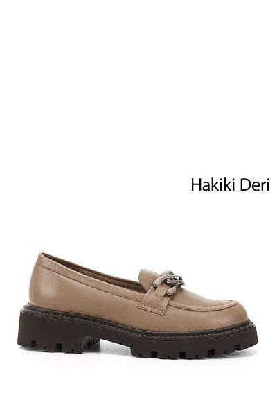 GÖNDERİ(R) Women / Girls Mink Antique Thick Heeled Buckle Genuine Leather Loafer Shoes