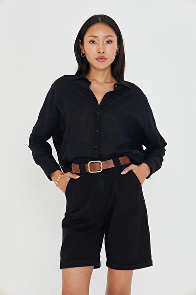 TIFFANY&TOMATO Düşük Omuz Keten Görünümlü Gömlek