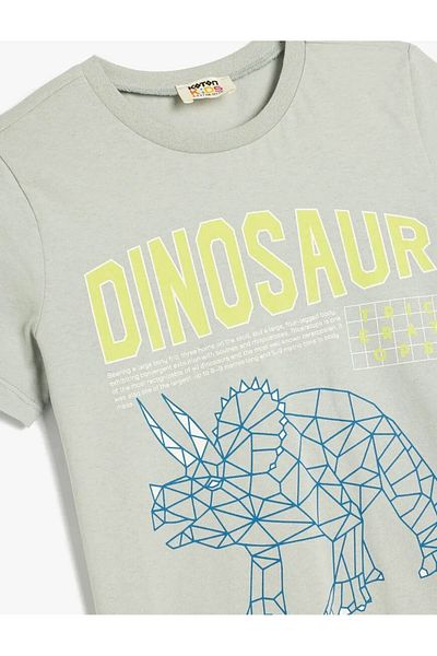 Koton Dinosaur Printed Cotton Gray Boy's T-Shirt 5Skb10153Tk
