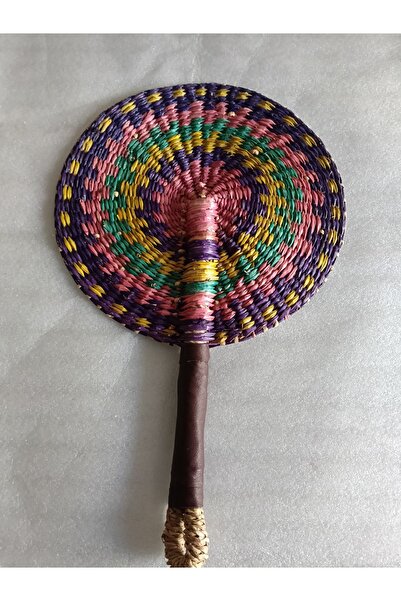 Butik Tülin Otantik El Yapımı Çok Renkli Hasır Örgü Saplı Yuvarlak Ev Yelpaze...
