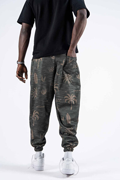 Superbluemexico Men's Elastic Printed Khaki Jogger Pants