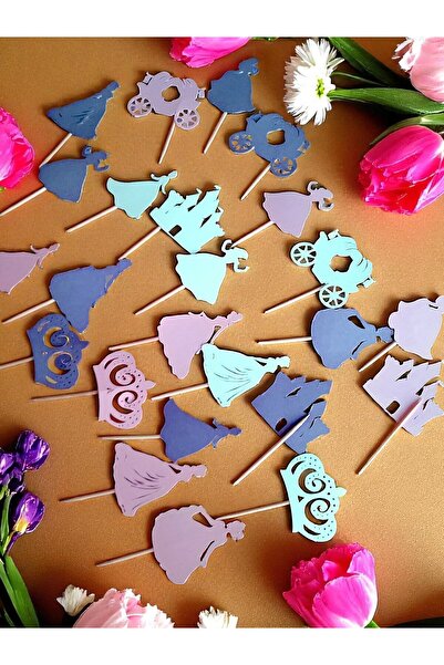 Armada 24 قطعة من كعكة الأميرة الكرتونية على شكل كعكة كب كيك وعيد ميلاد وزينة لحفلات أعياد الميلاد (4*8 سم)