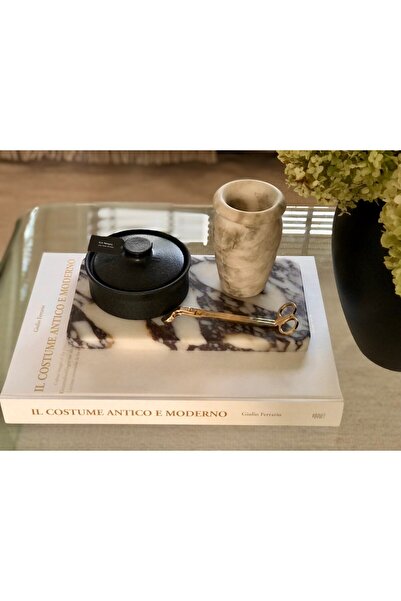 Pergamon Marble & Design Afyon Menekşe Mermer dekoratif Tepsi Mat yüzey gerçe...