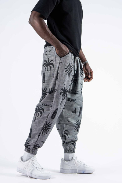 Superbluemexico Men's Elastic Printed Gray Jogger Pants