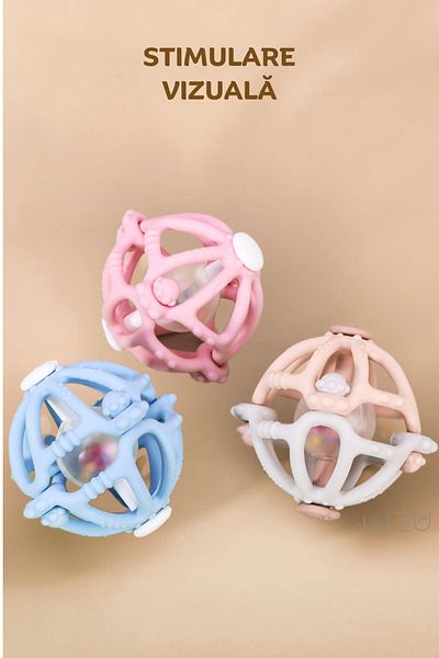 clickzu Clickzu 2-in-1 Teething Toy, Silicone Rattle Ball, Detachable, Blue