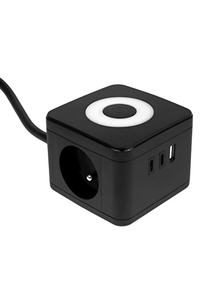 OEM Multifunctional Power Extension Cube 5 in 1 with Adjustable LED Light, Black