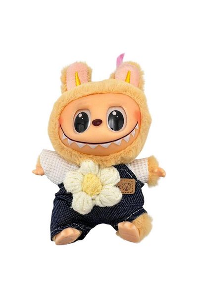 BaoBao Yellow Labubu Plush 15cm – Fall in Wild – Collectible with Jumpsuit and Decorative Flower, BaoBao