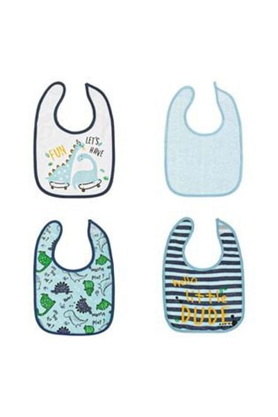 Jumbo Textile Bibs White, Sky Blue, Stripe with Dinosaur Pattern - 4 pcs