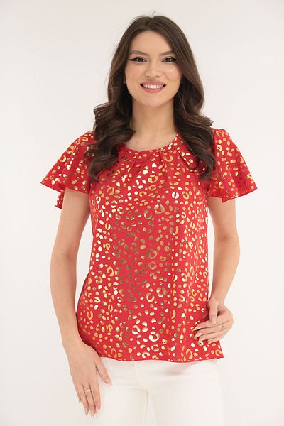 Vanessa Line RO Elegant red blouse with gold print