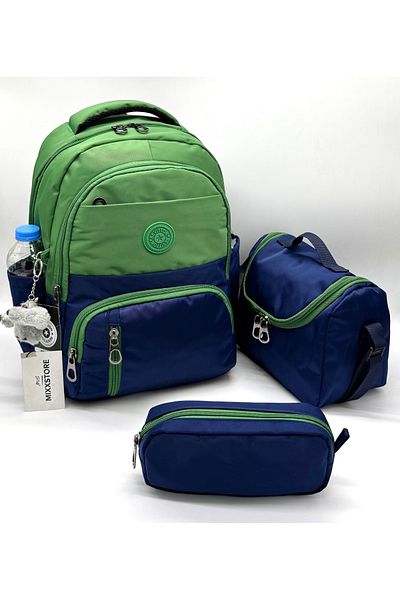 ms mixxstore Water Resistant Fabric Foil Backpack School Bag with Lunchbox and Pen Holder Set of 3