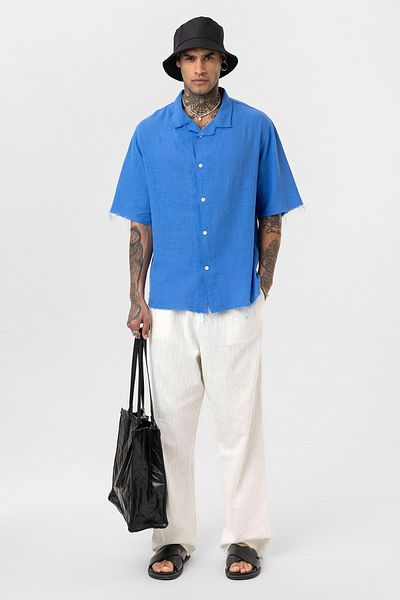 VAMOSCLO Seamless Short Sleeve Pocketless Oversize Linen Shirt Saks