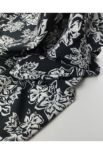 Kumaş Parça Black and White Floral Cotton Linen (Width 150 cm X Length 285 cm)