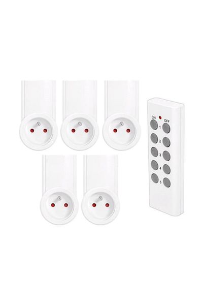 OEM Set of 5 Sockets with Remote Control, Range 30m, 2300W, Frequency 433.92MHz, Grounding, White