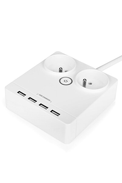 OEM Prelungitor multifuncțional 6 în 1, 2 prize, 4 porturi USB-A, 230V, cablu 1,5m, buton ON/OFF, supratensiune