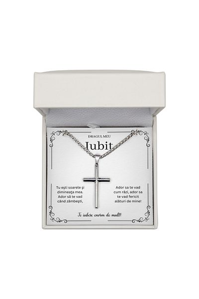The Jewel Heart Necklace With Cross and Message – For Boyfriend, 316L Steel, Elegant Presentation