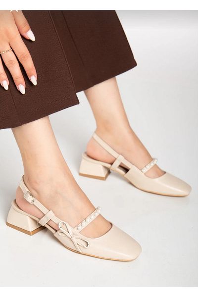 S.N.S SHOES Moda Ayağınızda Mary Jane Pearl Block Heeled Women's Shoes
