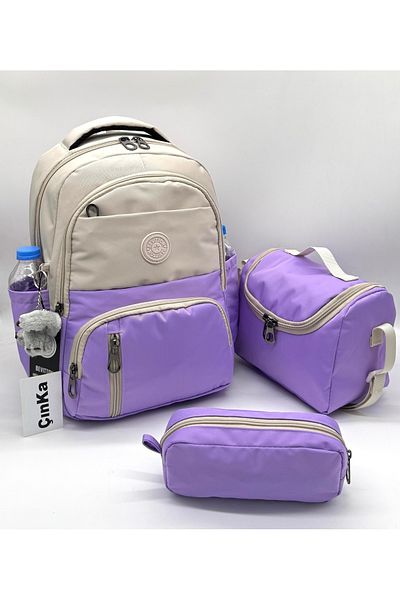 Çınka Bags Waterproof Fabric Foil Backpack with Lunch Box and Pen Holder Primary School Bag Set of 3