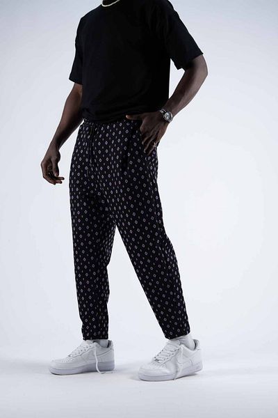 Superbluemexico Men's Patterned Jogger Black Baggy Trousers