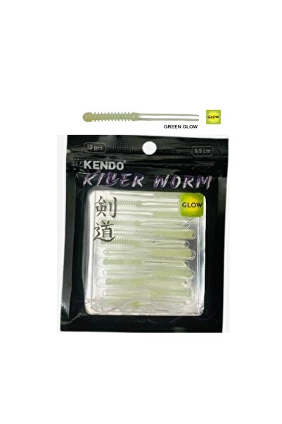 Kendo Killer Worm 5,5cm 12Adet Lrf Silikonu Çatal Kuyruk Green Glow