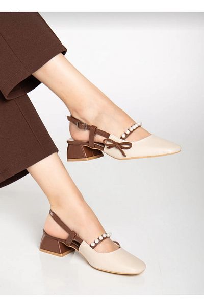 S.N.S SHOES Moda Ayağınızda Mary Jane Pearl Block Heeled Women's Shoes