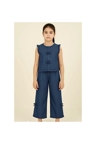 JABBER Girl's Ruffle Shirt Pants Denim Set