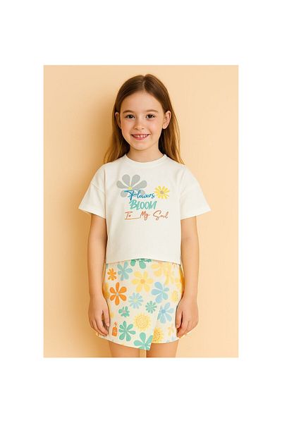 JABBER Girl's Daisy Patterned Shorts Skirt Set