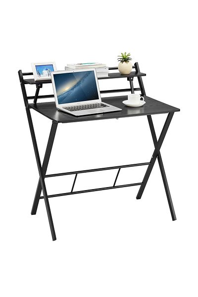 Lawazim Foldable Computer Desk – 115x89x7cm – Writing Table with Monitor Shelf for Home Office