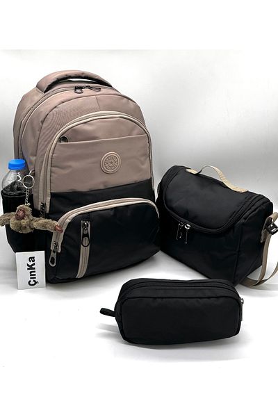 Çınka Bags Waterproof Fabric Foil Backpack with Lunch Box and Pen Holder Primary School Bag Set of 3