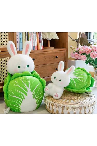BLUBERRY 25cm Cute Cabbage Rabbit Stuffed Sleeping Companion White Plush Toy