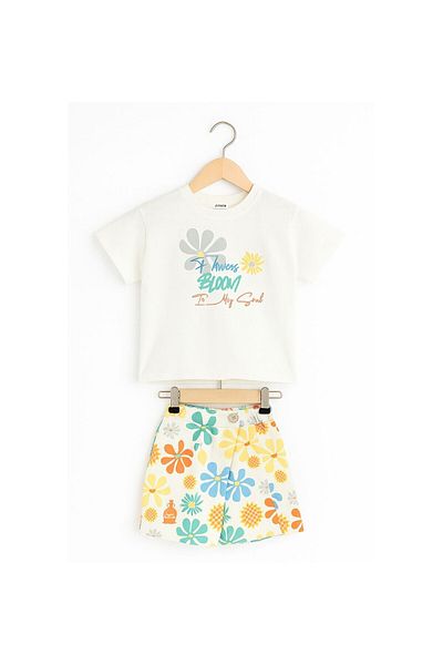JABBER Girl's Daisy Patterned Shorts Skirt Set