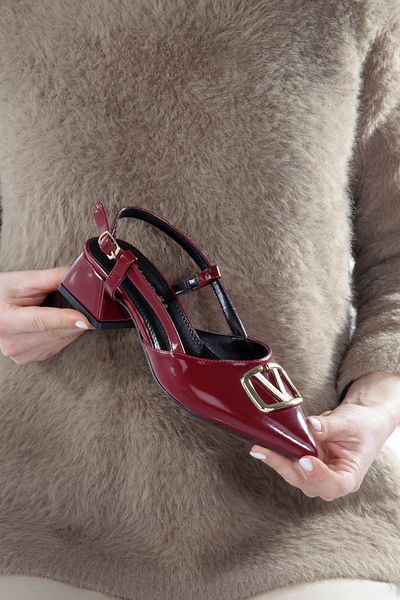 leopar by çetinay Clv196 Special Gold Buckle Detailed Patent Leather Women's Heeled Shoes/Stiletto