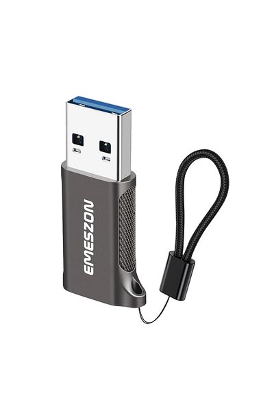 EMESZON Type-C cable adapter, EMESZON®, Converts OTG USB-C to USB 3, data transfer 10 Gbps, zinc alloy, gray