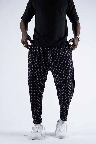 Superbluemexico Men's Patterned Jogger Black Baggy Trousers