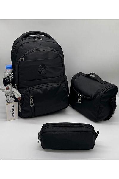 ms mixxstore Water Resistant Fabric Foil Backpack School Bag with Lunchbox and Pen Holder Set of 3