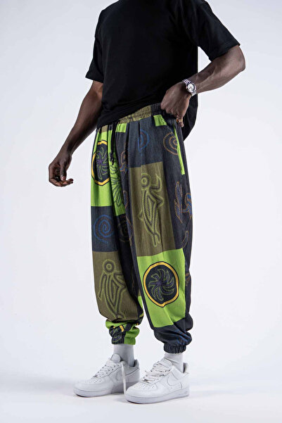 Superbluemexico Erkek Desenli Jogger Füme Şalvar Pantolon