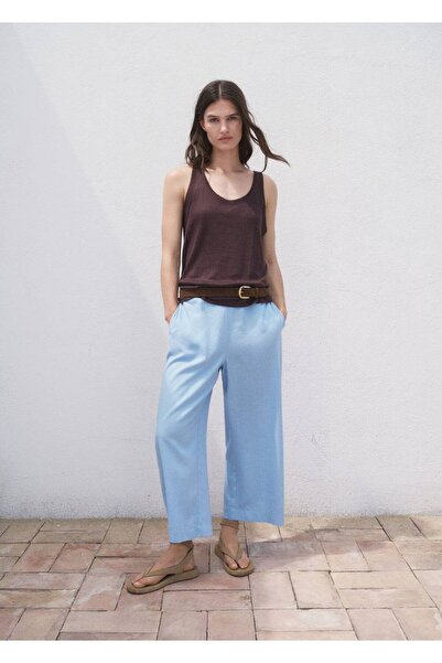 MANGO Woman Pantaloni lungi scurti din amestec de in