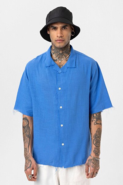 VAMOSCLO Безшовний короткий рукав без кишень Oversize лляна сорочка Saks