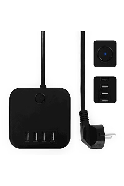 OEM Extension Cord Cube Type with 3 Sockets and 4 USB-A Ports, 1.5m Cable, LED Indicator, Black