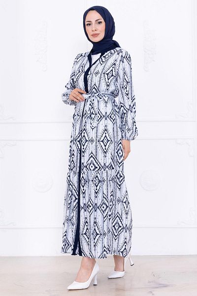 hafsamina Φόρεμα με κουμπιά ζώνη βισκόζης Navy Blue HM2761