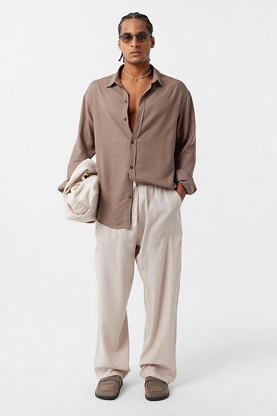 VAMOSCLO Basic Oversized long sleeve linen shirt mink